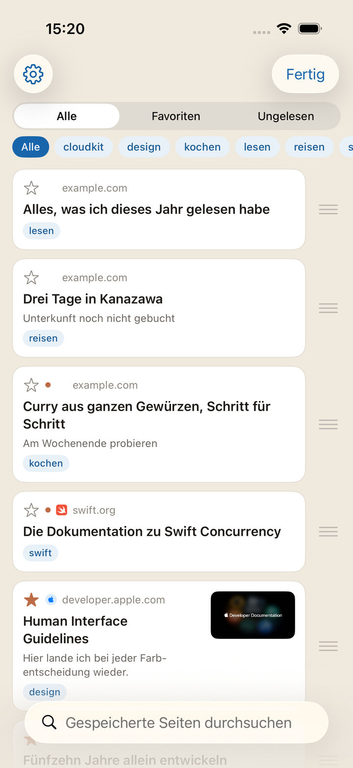 Beim Sortieren. Fassen Sie den Griff rechts und ziehen Sie. Zum Beenden oben rechts auf „Fertig“ tippen.