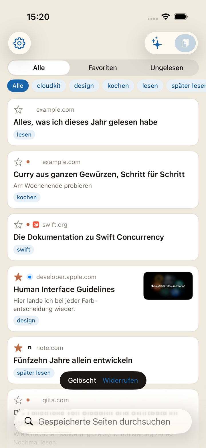 Gleich nach dem Löschen. „Widerrufen“ erscheint für ein paar Sekunden. Lassen Sie es stehen, ist der Eintrag erst dann weg.