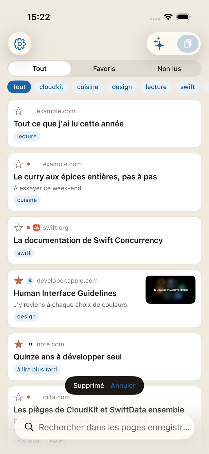 Juste après la suppression. « Annuler » apparaît quelques secondes. Laissez-le passer et c'est alors seulement que l'élément disparaît.